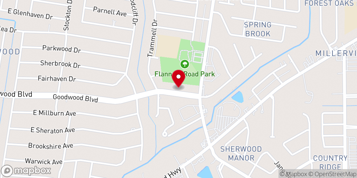 Map showing location of Sherwood Baptist Church