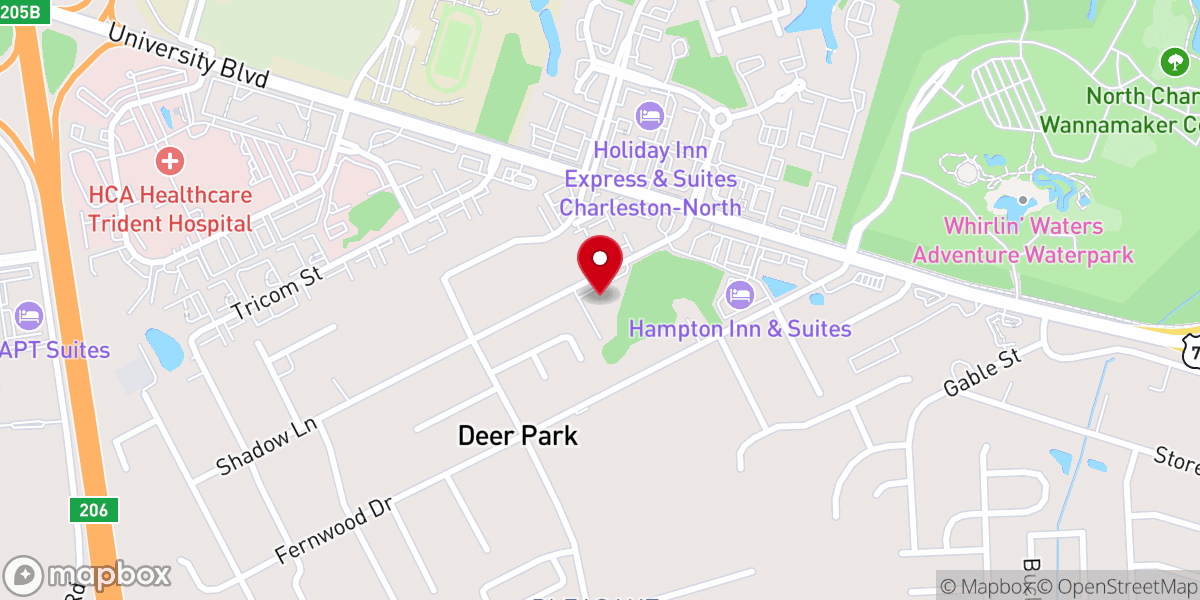Map showing location of Korean Church of Charleston (GMC)