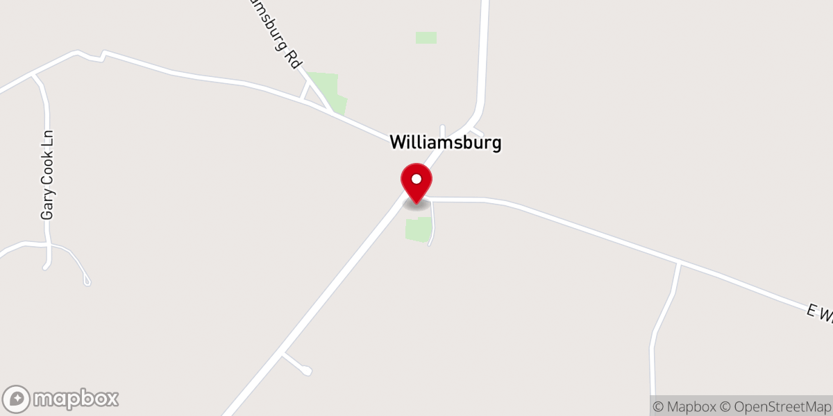 Map showing location of Williamsburg Methodist Church