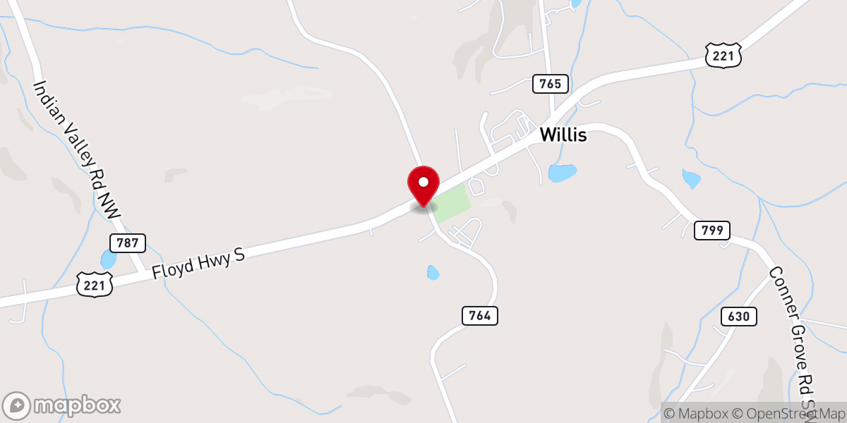 Map showing location of Willis Presbyterian Rock Church