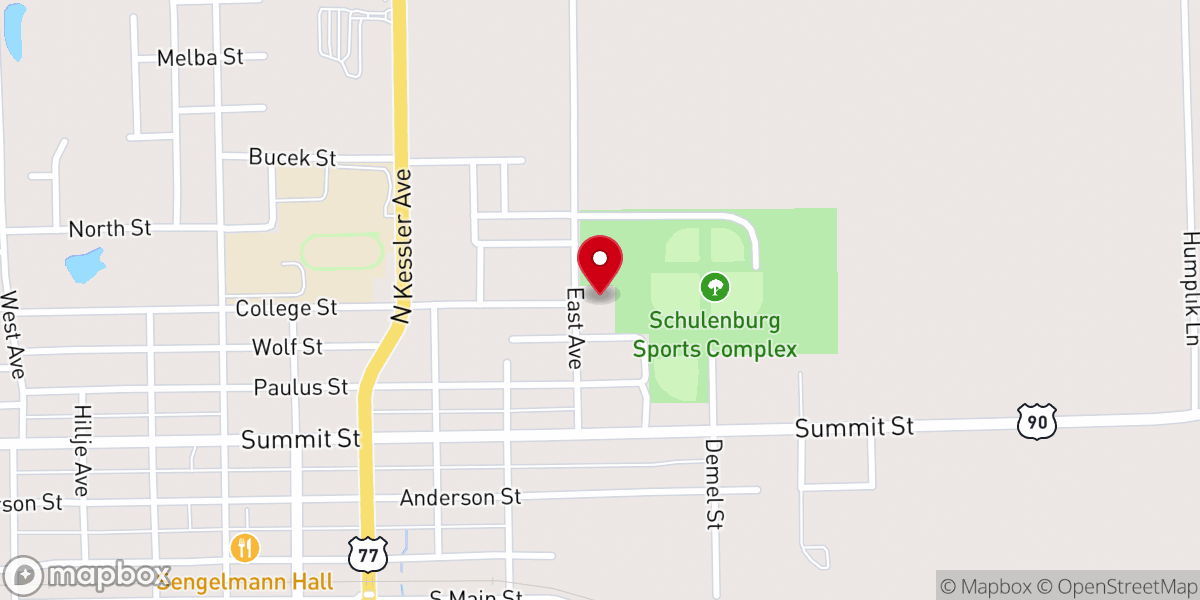 Map showing location of Schulenburg Area Food Pantry - Food Distribution Center