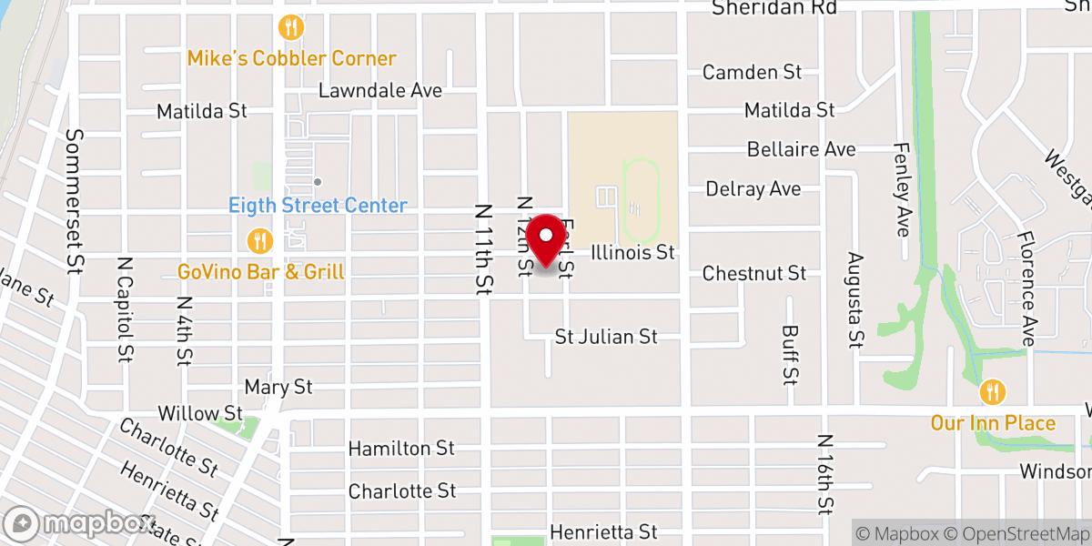 Map showing location of First Christian Church (D of C) Pekin