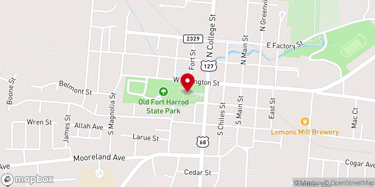 Map showing location of Old Fort Harrod State Park