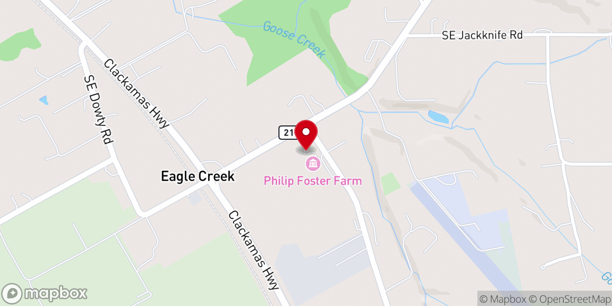 Map showing location of Philip Foster Farm Historic Site on the Barlow Road/Oregon Trail