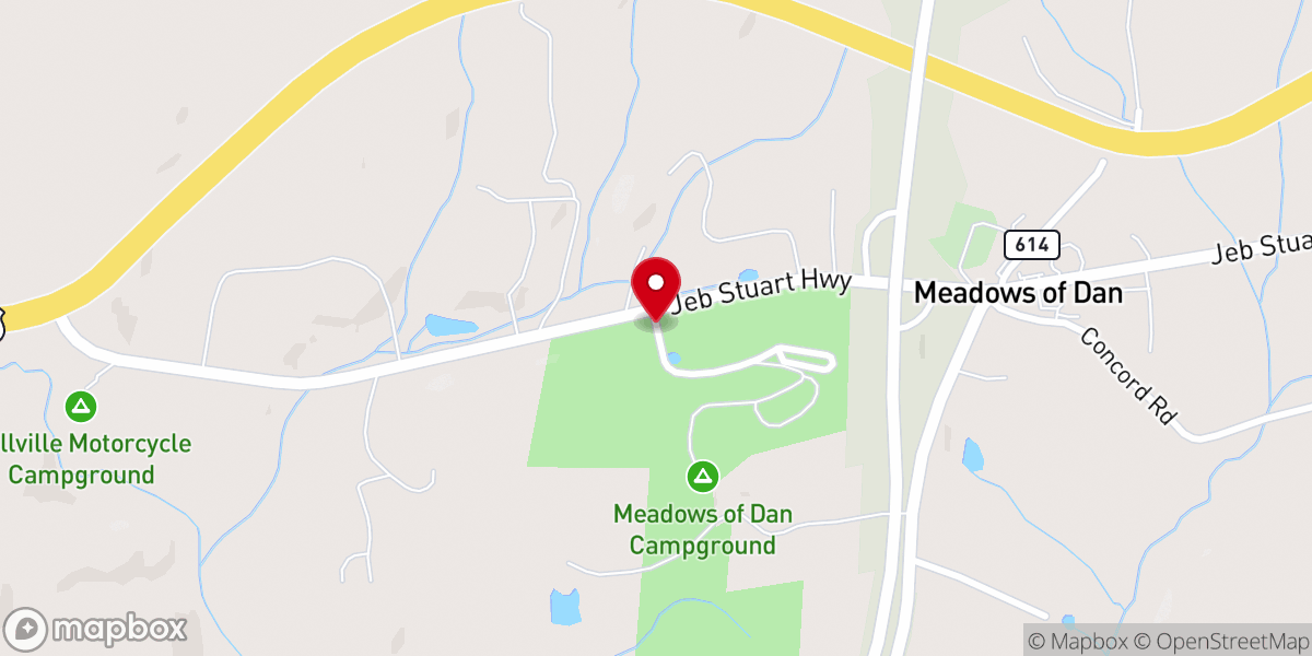 Map showing location of Meadows of Dan Campground & Cabins
