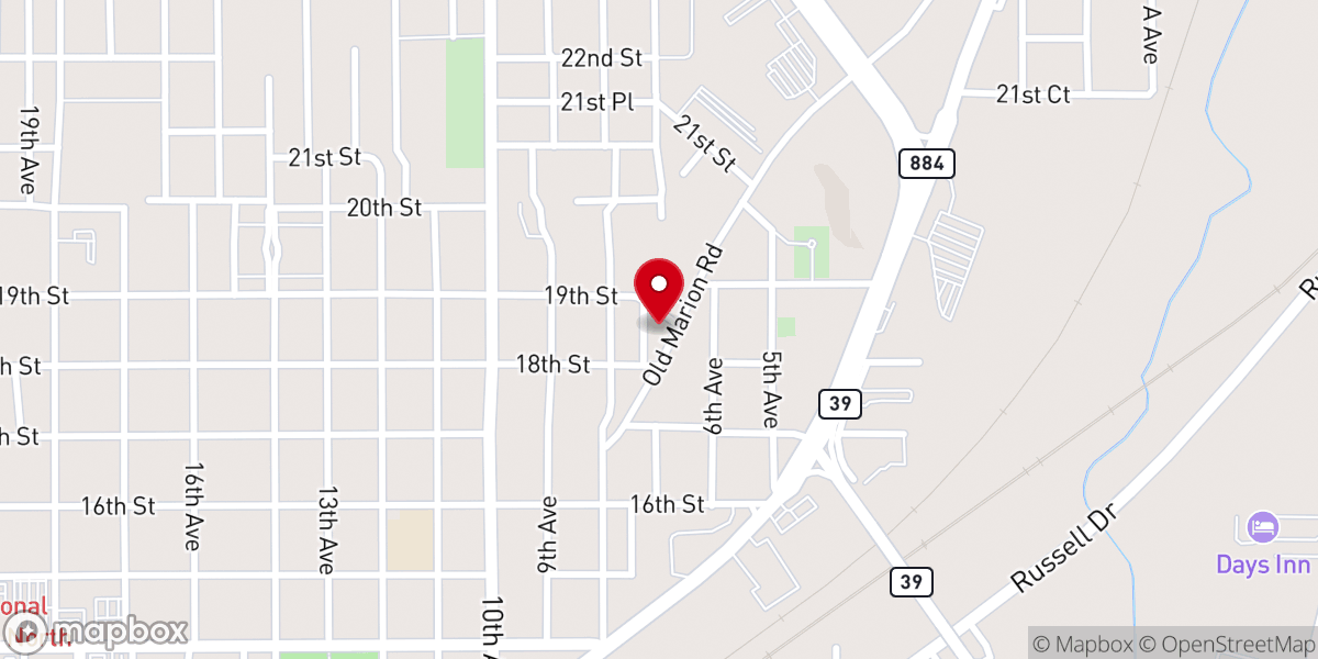 Map showing location of Eastview Baptist Church