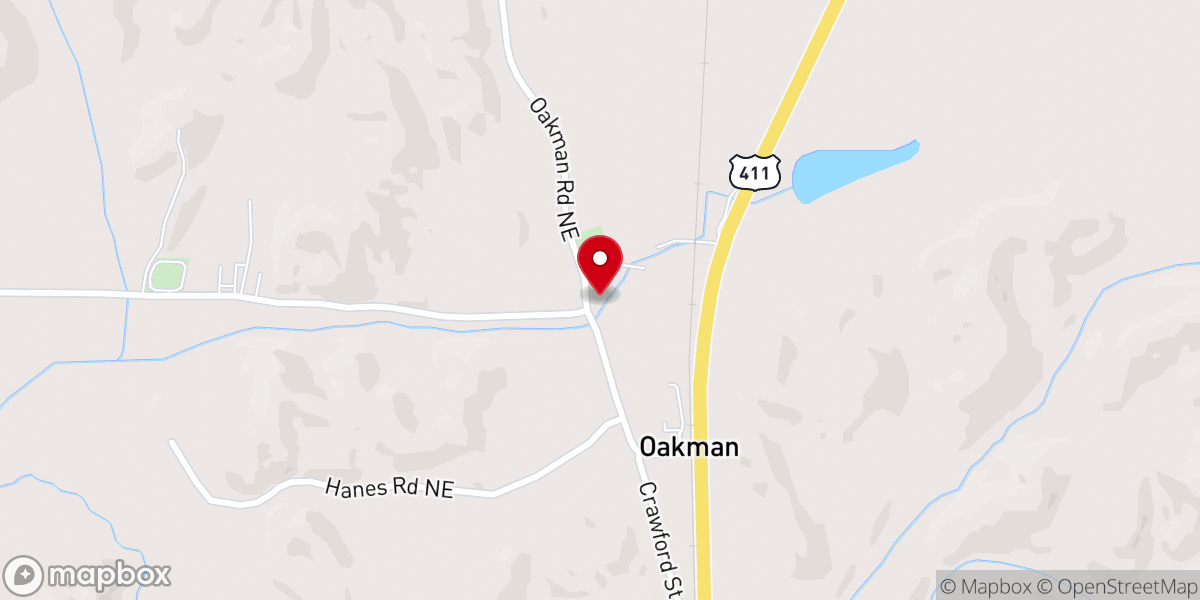 Map showing location of Oakman-Ranger United Methodist Church