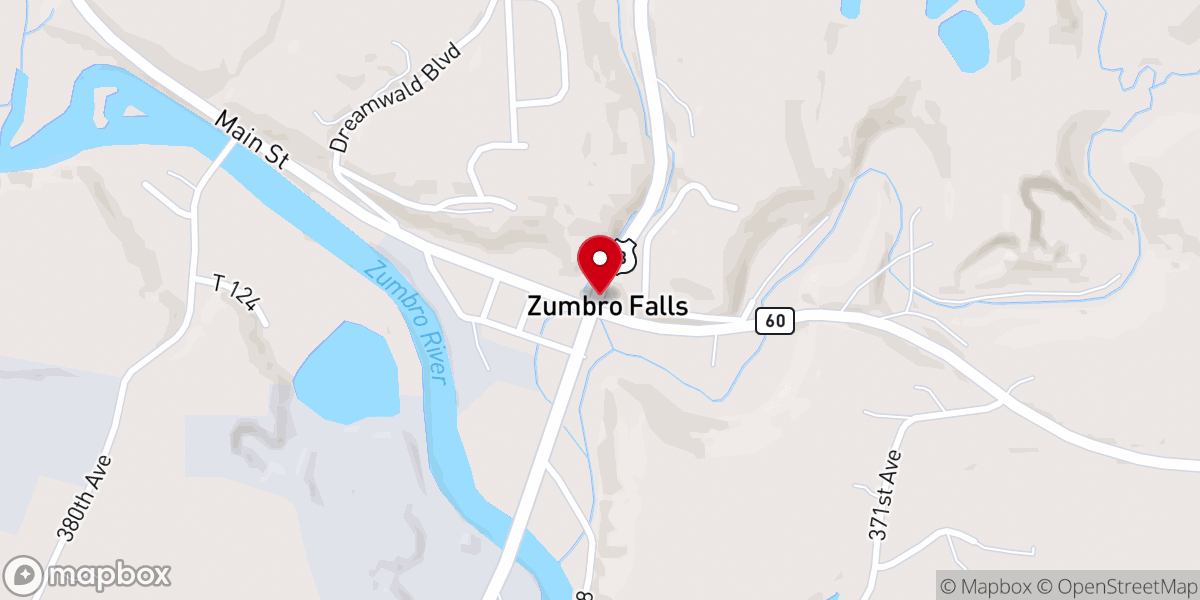 Map showing location of Zumbro Falls