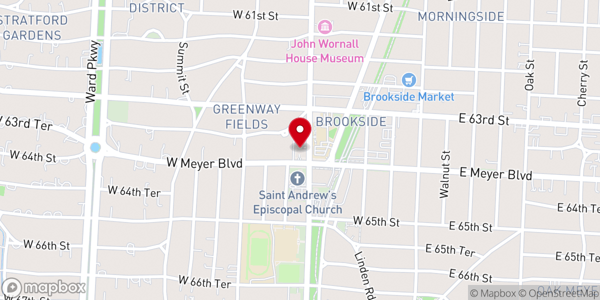 Map showing location of Wornall Road Baptist Church