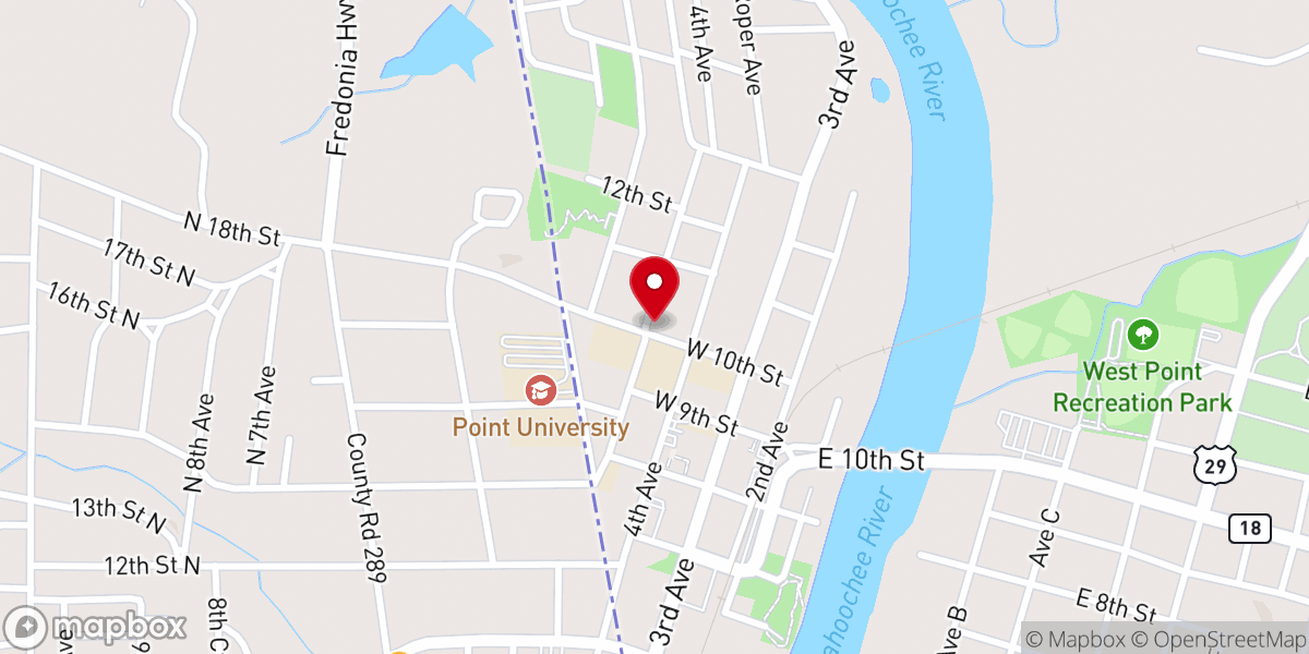 Map showing location of West Point Presbyterian Church