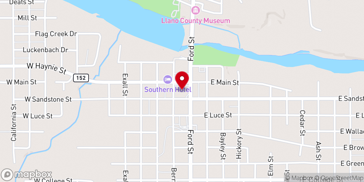 Map showing location of Llano County Courthouse