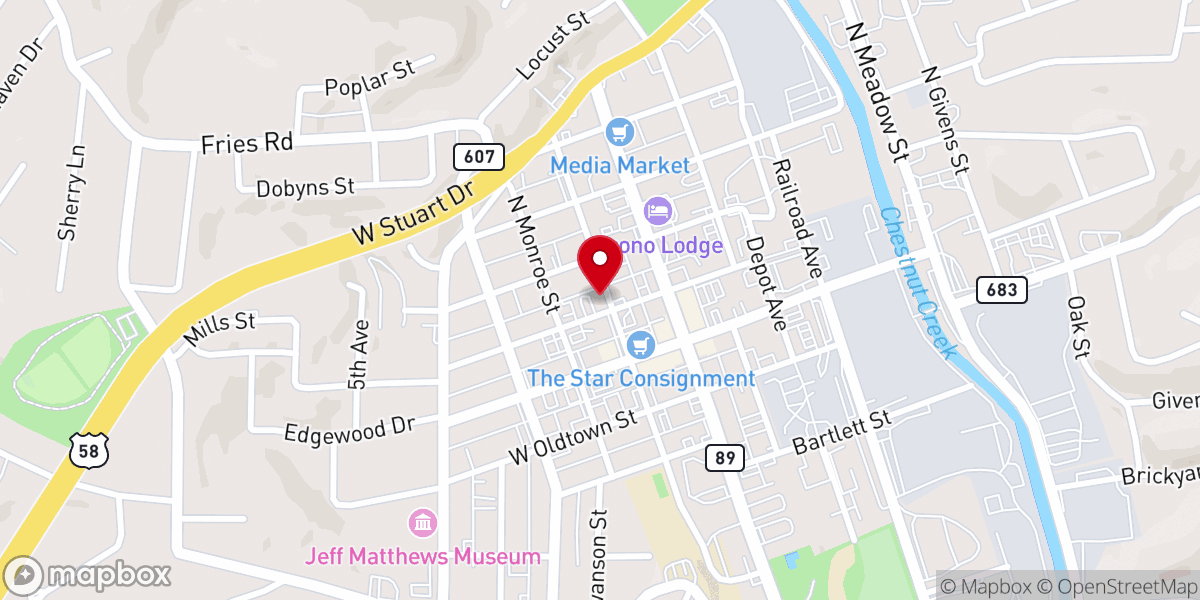 Map showing location of Galax Presbyterian Church