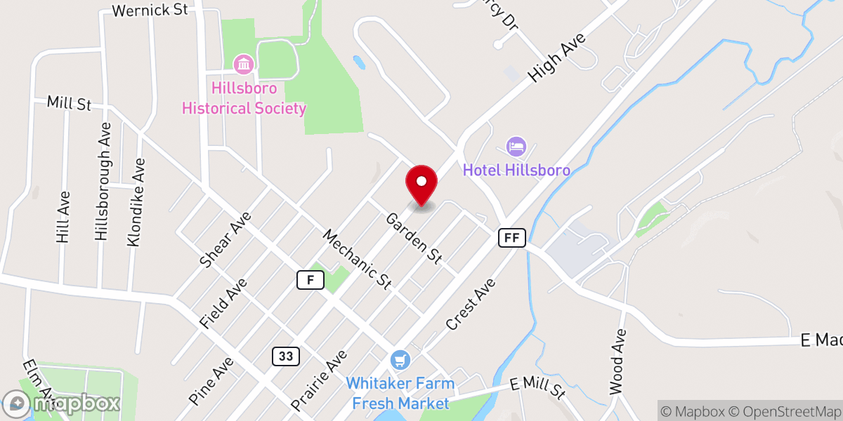 Map showing location of Hillsboro Wesleyan Church