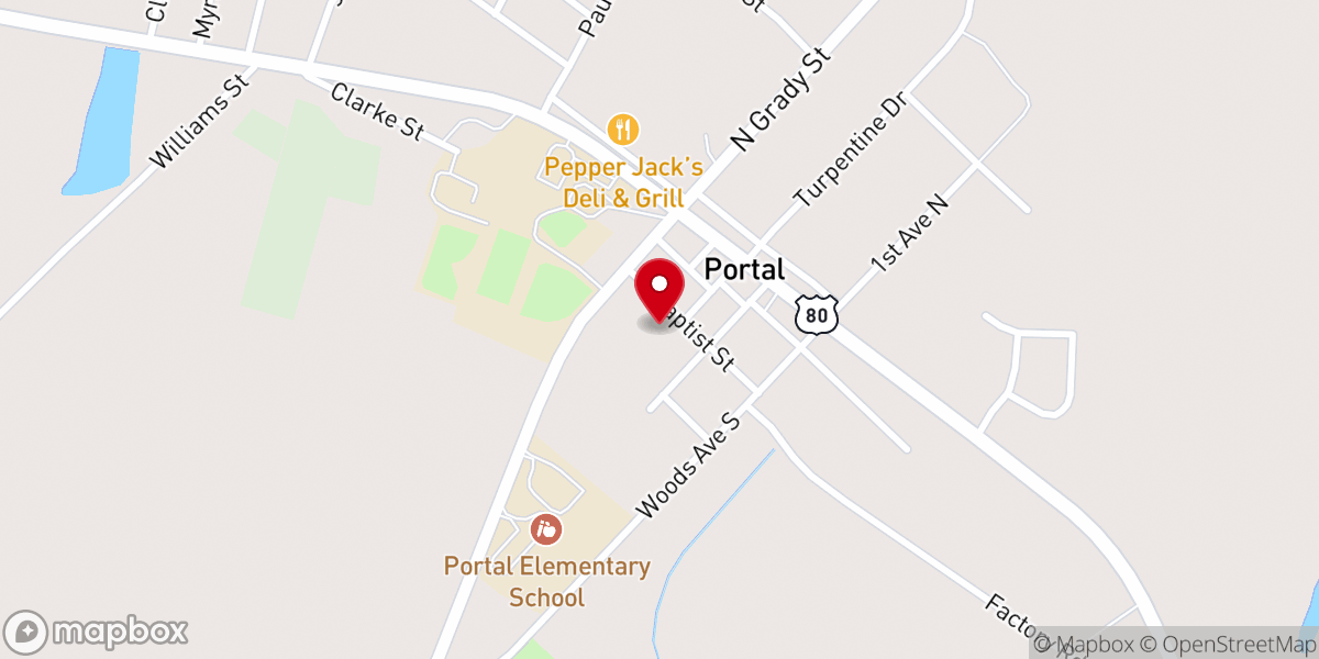 Map showing location of First Baptist Church Portal