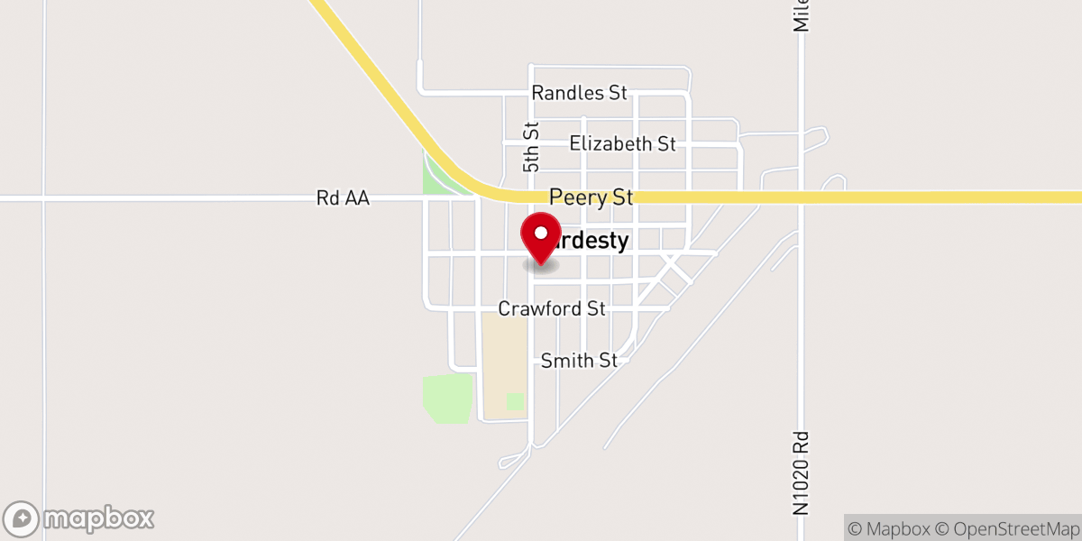 Map showing location of First Baptist Church Hardesty