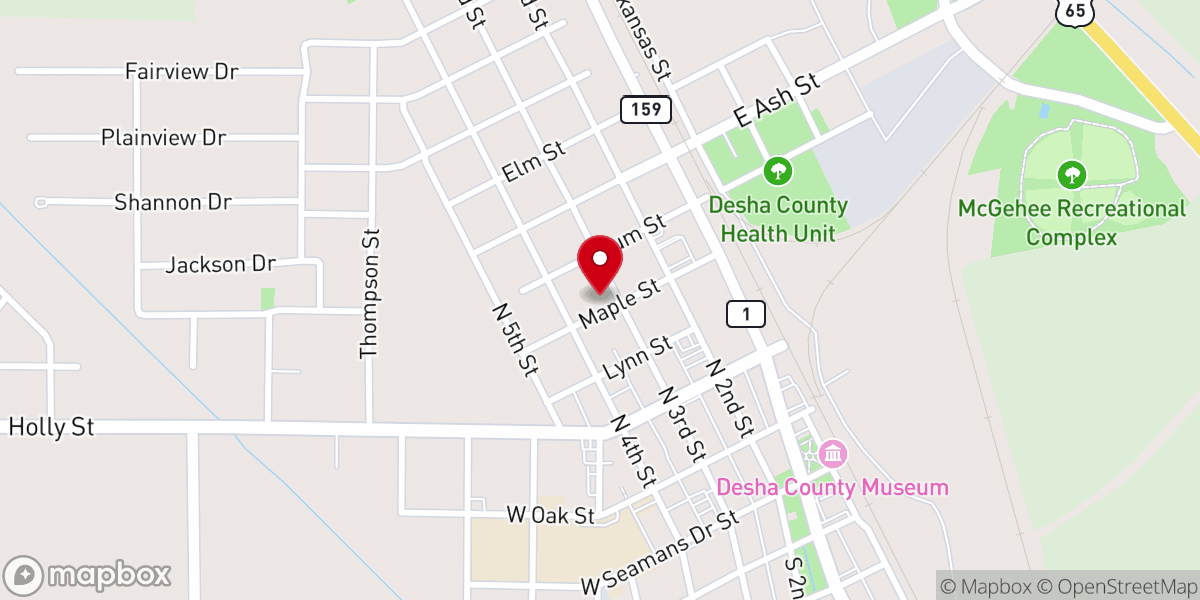 Map showing location of Church of Christ of McGehee