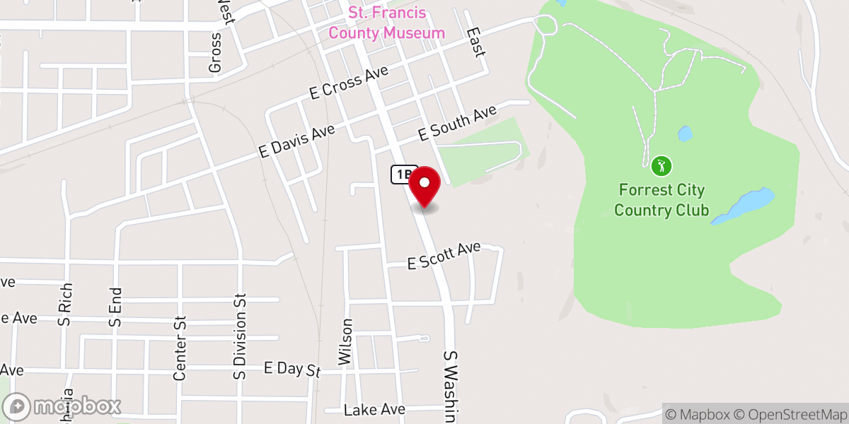 Map showing location of Saint Francis of Assisi Church- Forrest City (St. Francis County) - North Delta Deanery