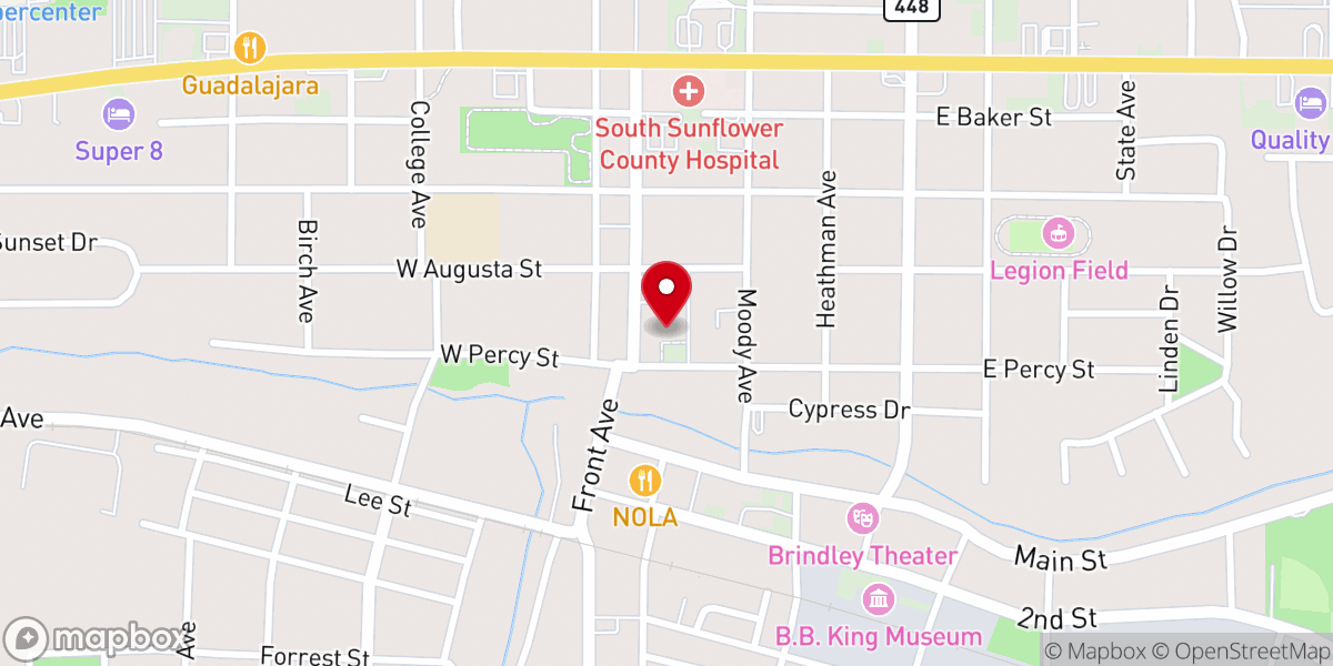 Map showing location of First Baptist Church Indianola