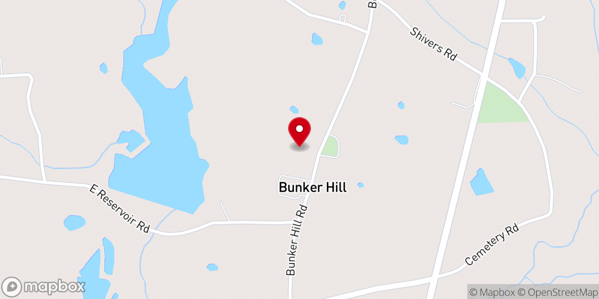 Map showing location of Bunker Hill Baptist Church