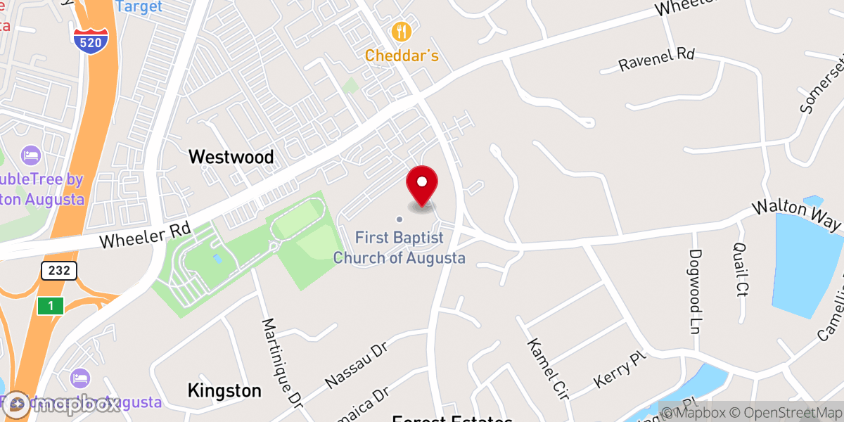 Map showing location of First Baptist Church of Augusta