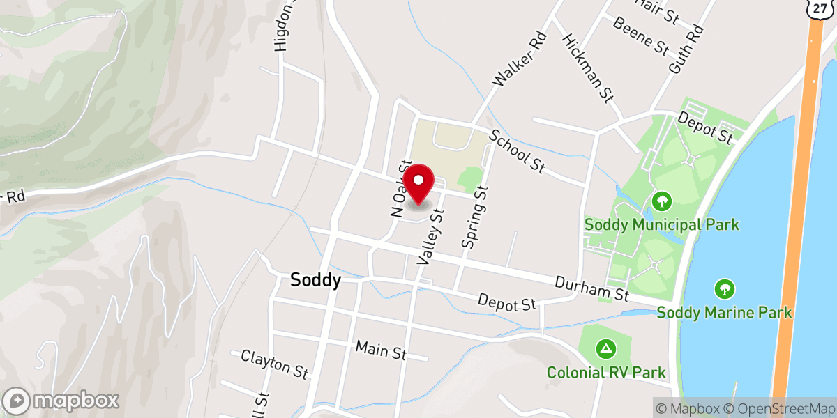 Map showing location of Oak Street Baptist Church
