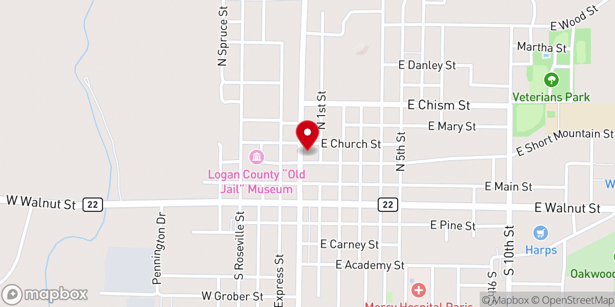 Map showing location of Paris First United Methodist Church