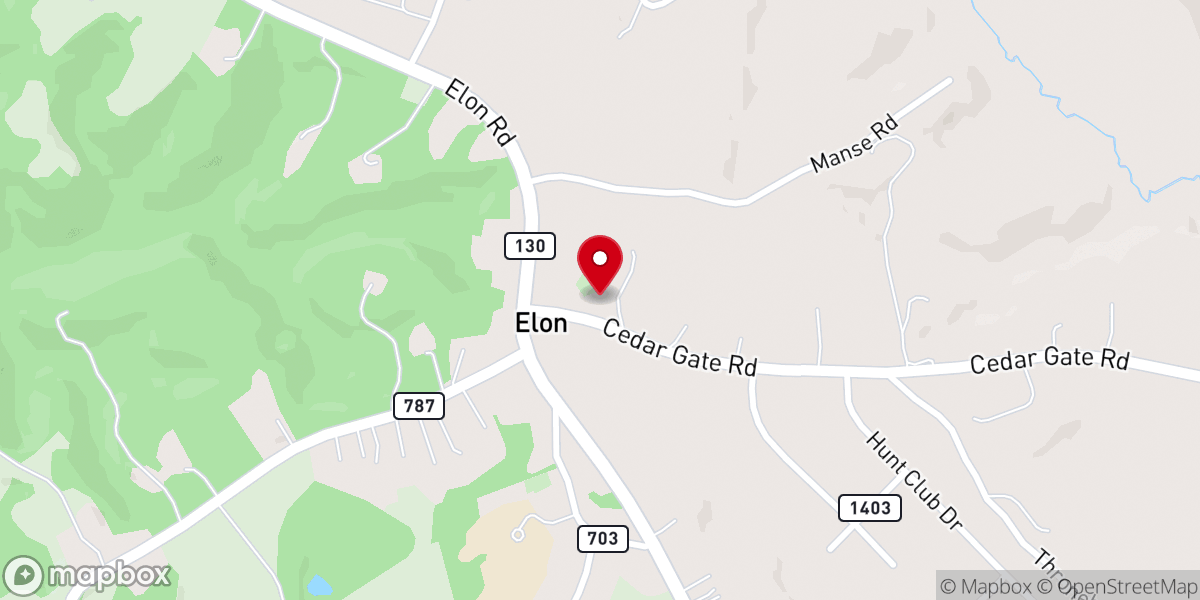 Map showing location of Elon Presbyterian Church
