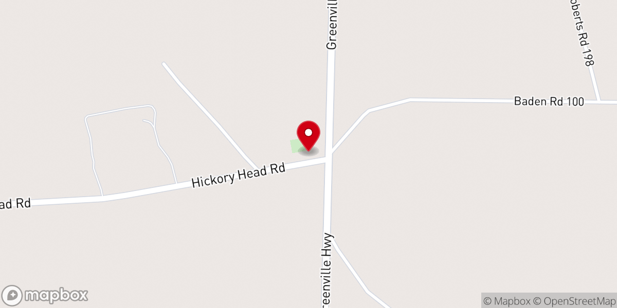 Map showing location of Hickory Head Baptist Church