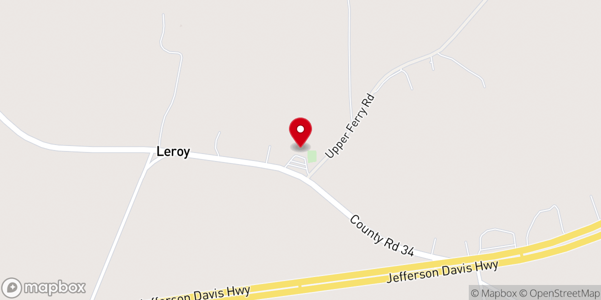 Map showing location of Leroy Baptist Church