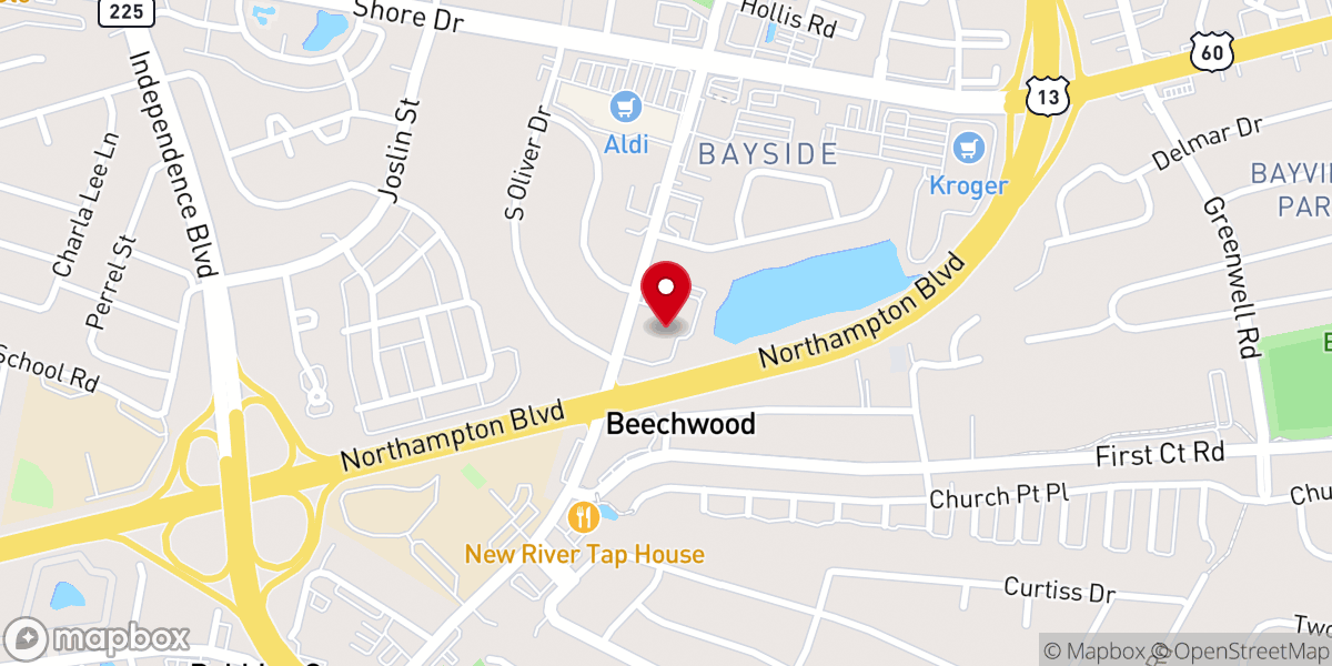 Map showing location of Bayside Baptist Church