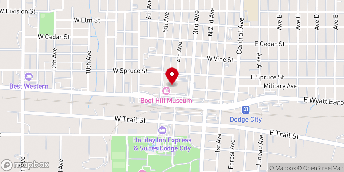 Map showing location of Boot Hill Museum