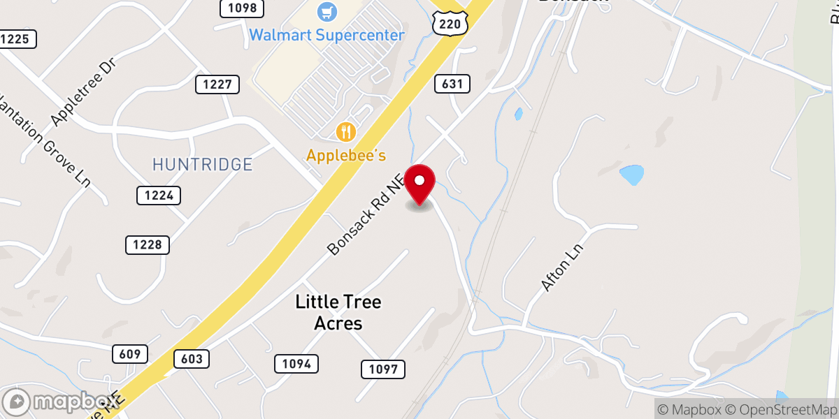 Map showing location of Bonsack United Methodist Church