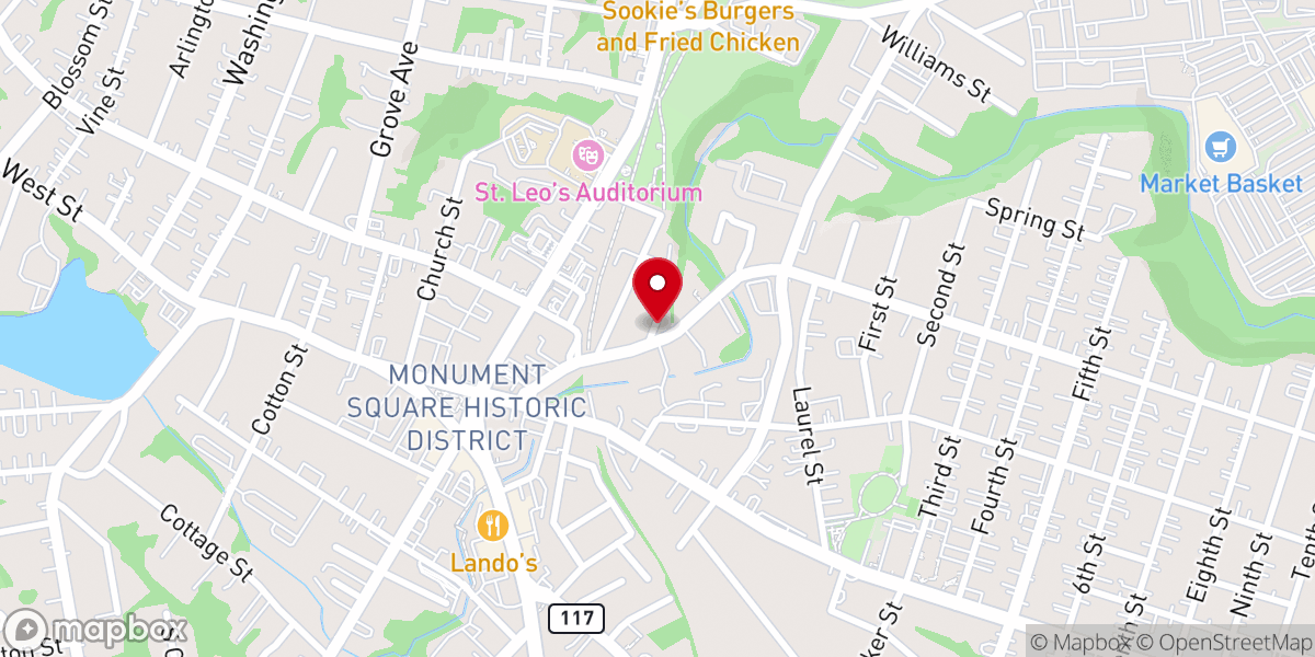 Map showing location of First Baptist Church of Leominster