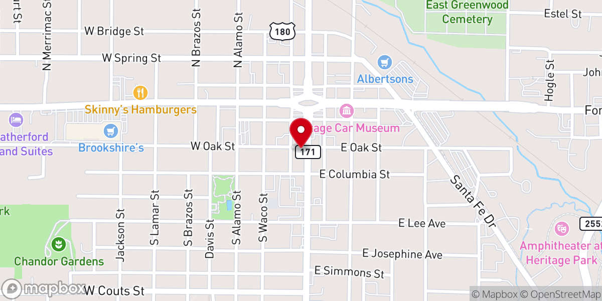 Map showing location of Weatherford Presbyterian Church (PCA)