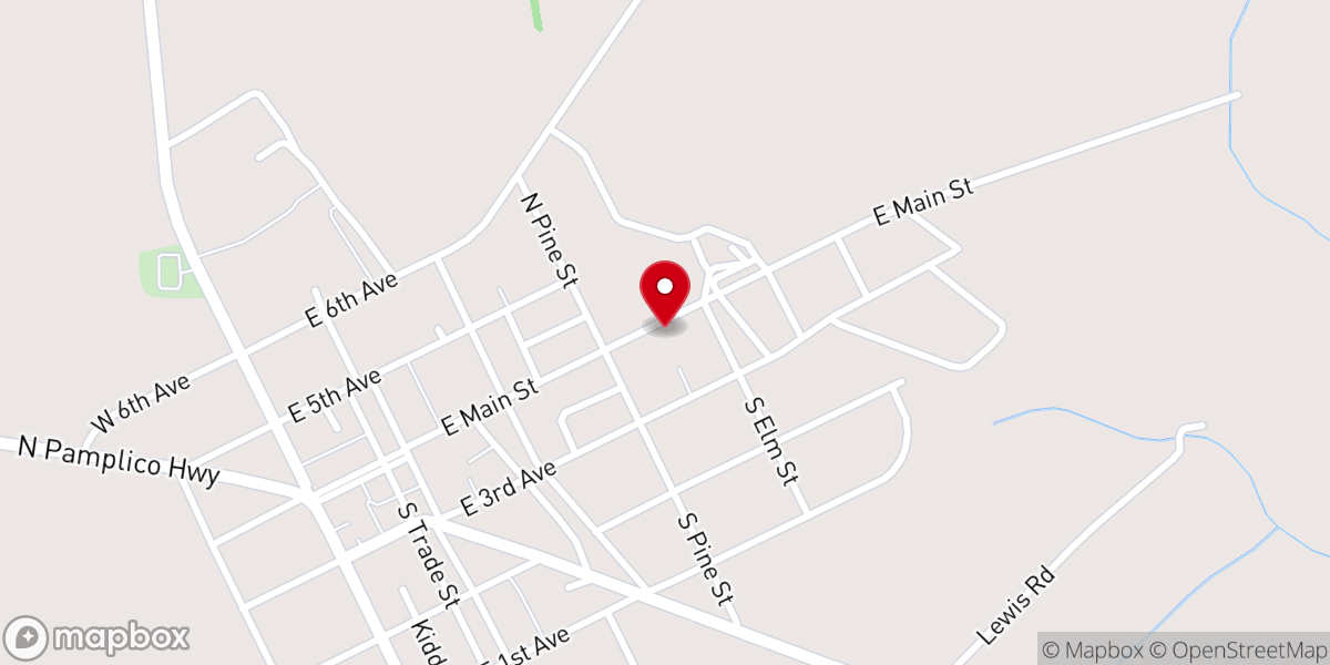 Map showing location of Pee Dee Baptist Church