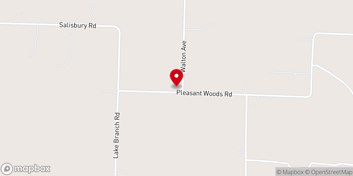 Map showing location of Pleasant Woods Baptist Church
