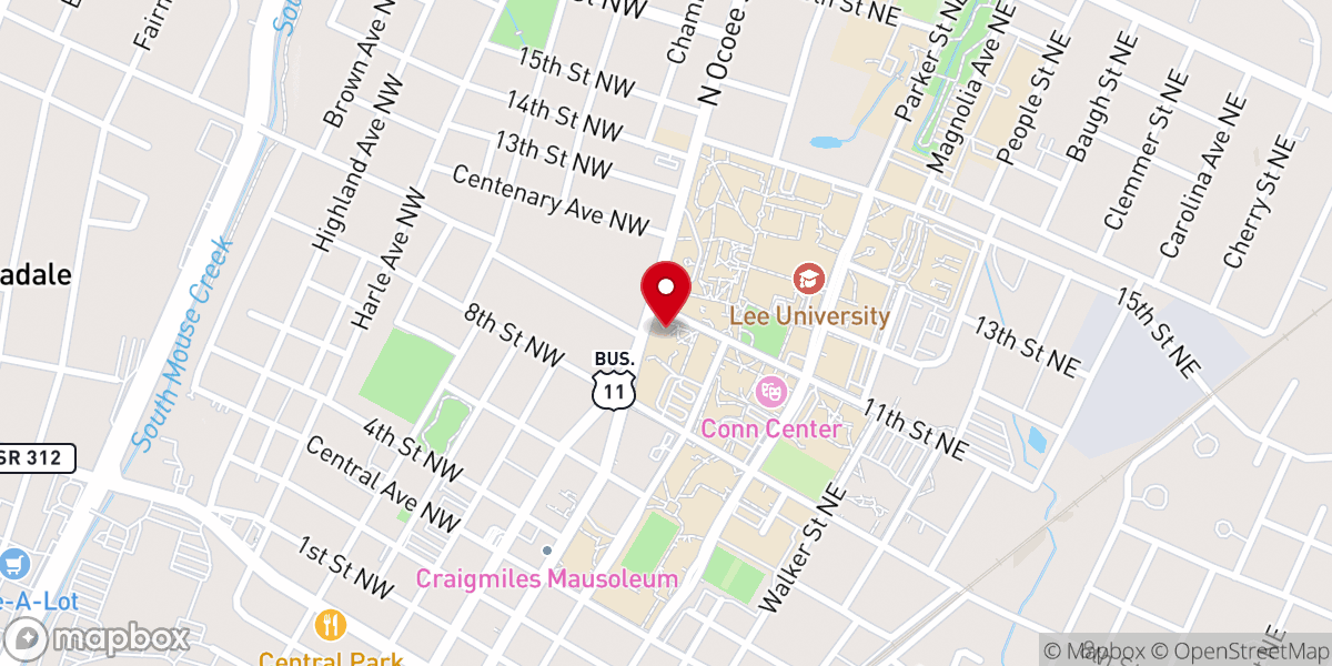 Map showing location of Lee University Cornerstone Chapel