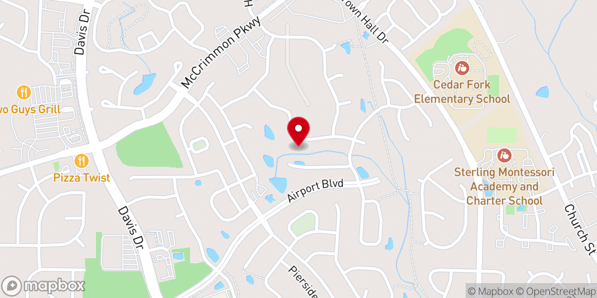 Map showing location of New Life Church of Cary