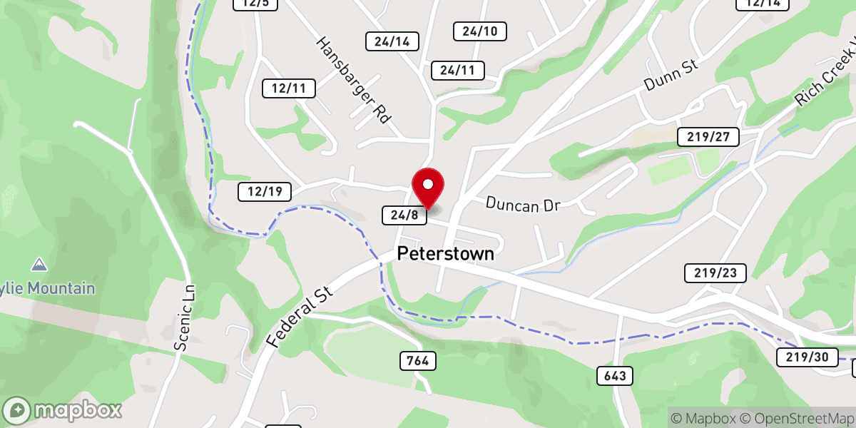 Map showing location of Peterstown United Methodist
