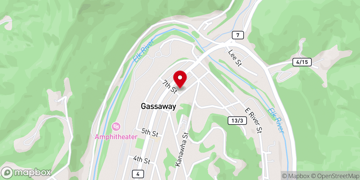Map showing location of Gassaway United Methodist Church