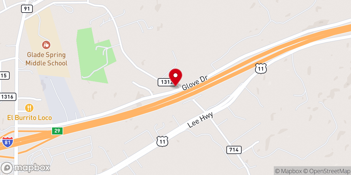 Map showing location of Glade Spring Church Of God