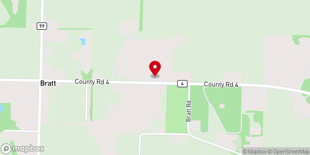 Map showing location of Bratt First Baptist Church