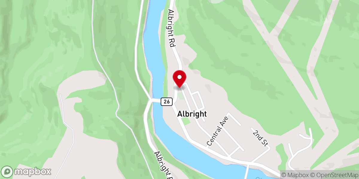 Map showing location of Albright Baptist Church