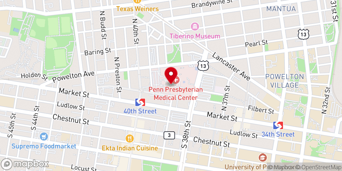 Map showing location of Penn Presbyterian Medical Center