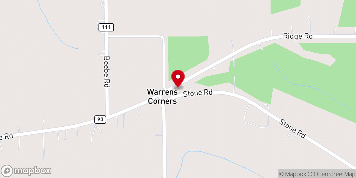 Map showing location of Warrens Corners Methodist Church