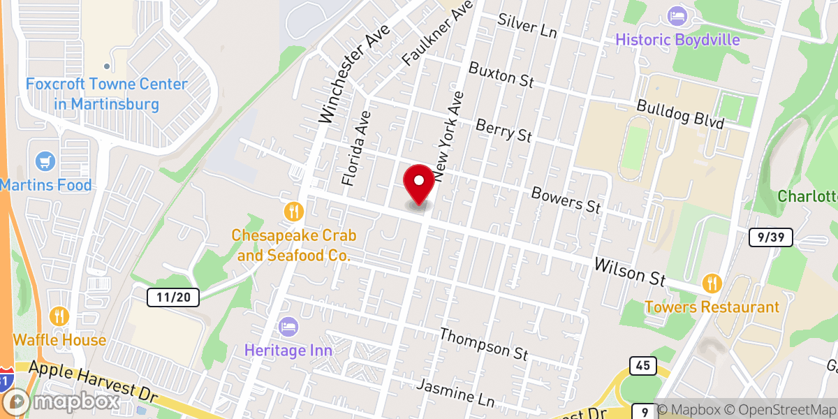 Map showing location of Martinsburg Primitive Baptist Church