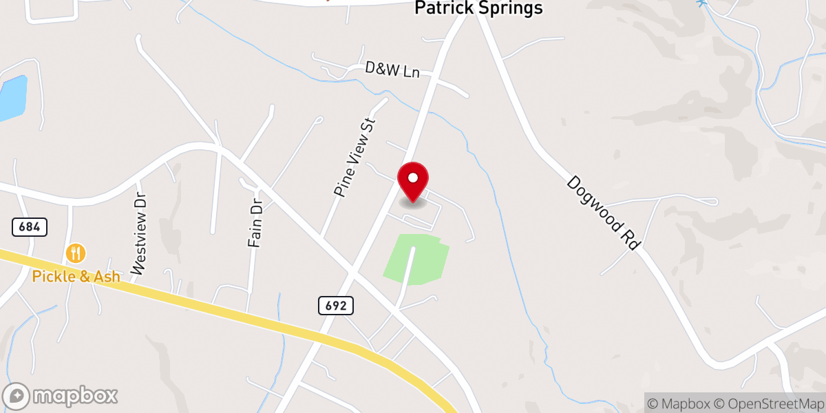 Map showing location of Patrick Springs Pentecostal Holiness Church