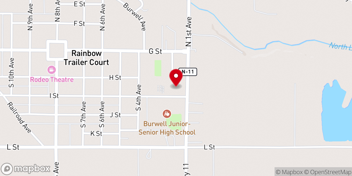 Map showing location of Burwell Baptist Church