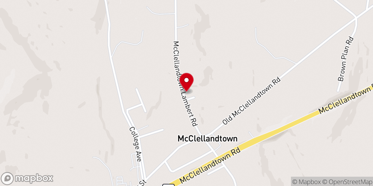 Map showing location of McClellandtown Free Methodist Church