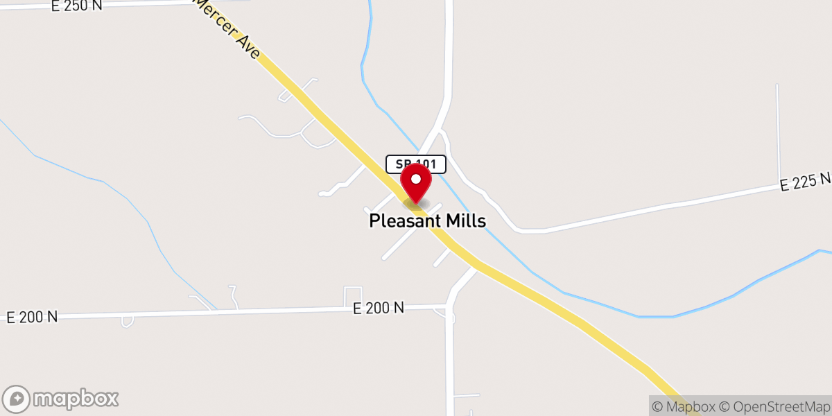 Map showing location of Pleasant Mills United Methodist Church